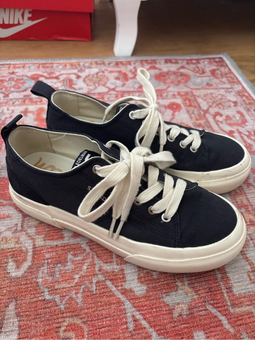 Same Edelman Navy Canvas Low-Top Sneakers with Cream Laces